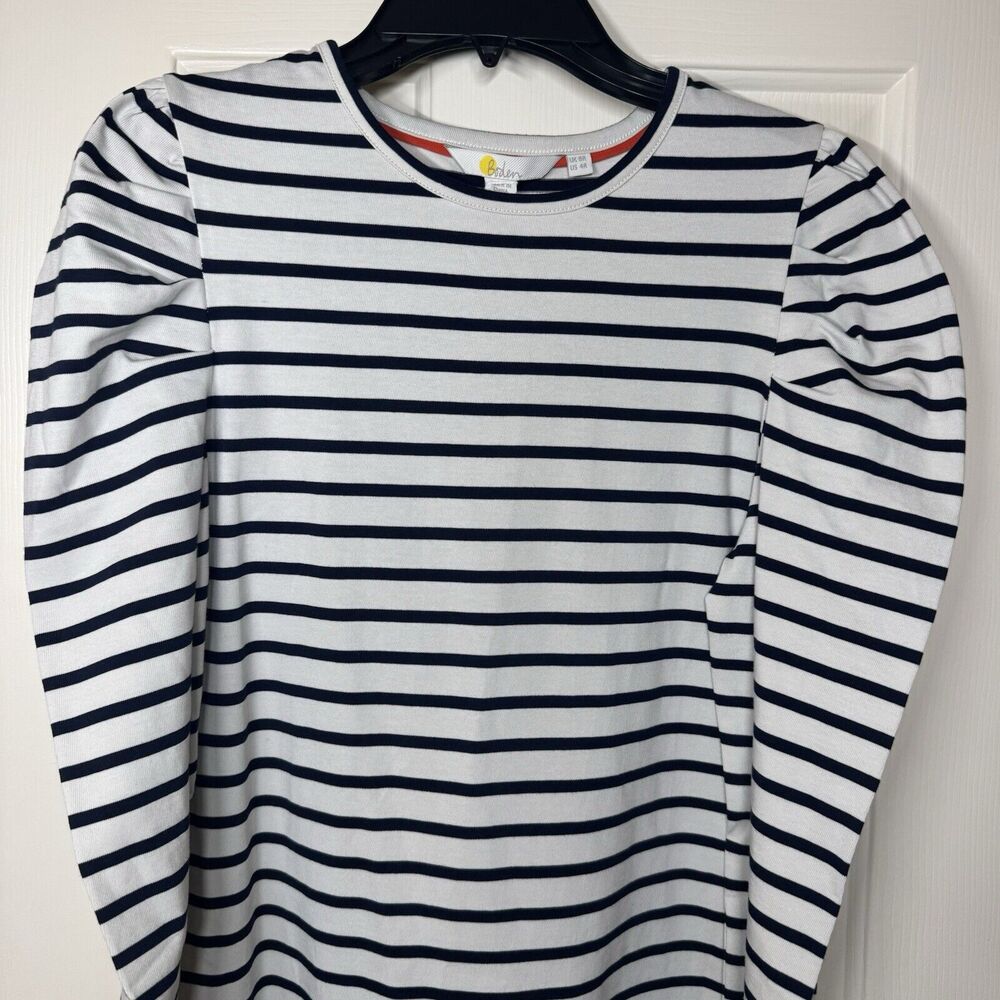 NWT Boden Imogen Breton Striped Shirt Dress size 4 Navy Off White Puff Sleeves - Picture 2 of 4